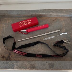 Makers Mark metal straw collapsible reusable case & cleaning brush & lanyard